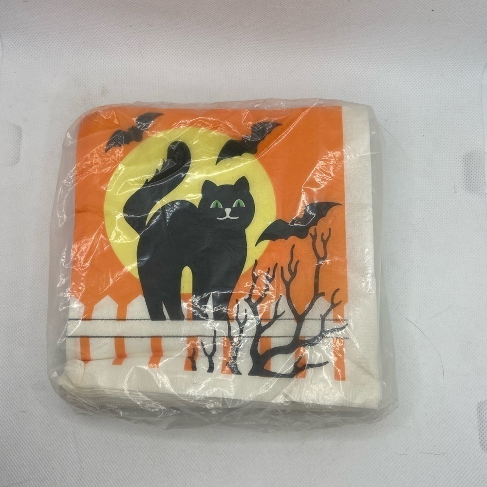 Vintage BLACK CAT Halloween Party Cocktail Napkins